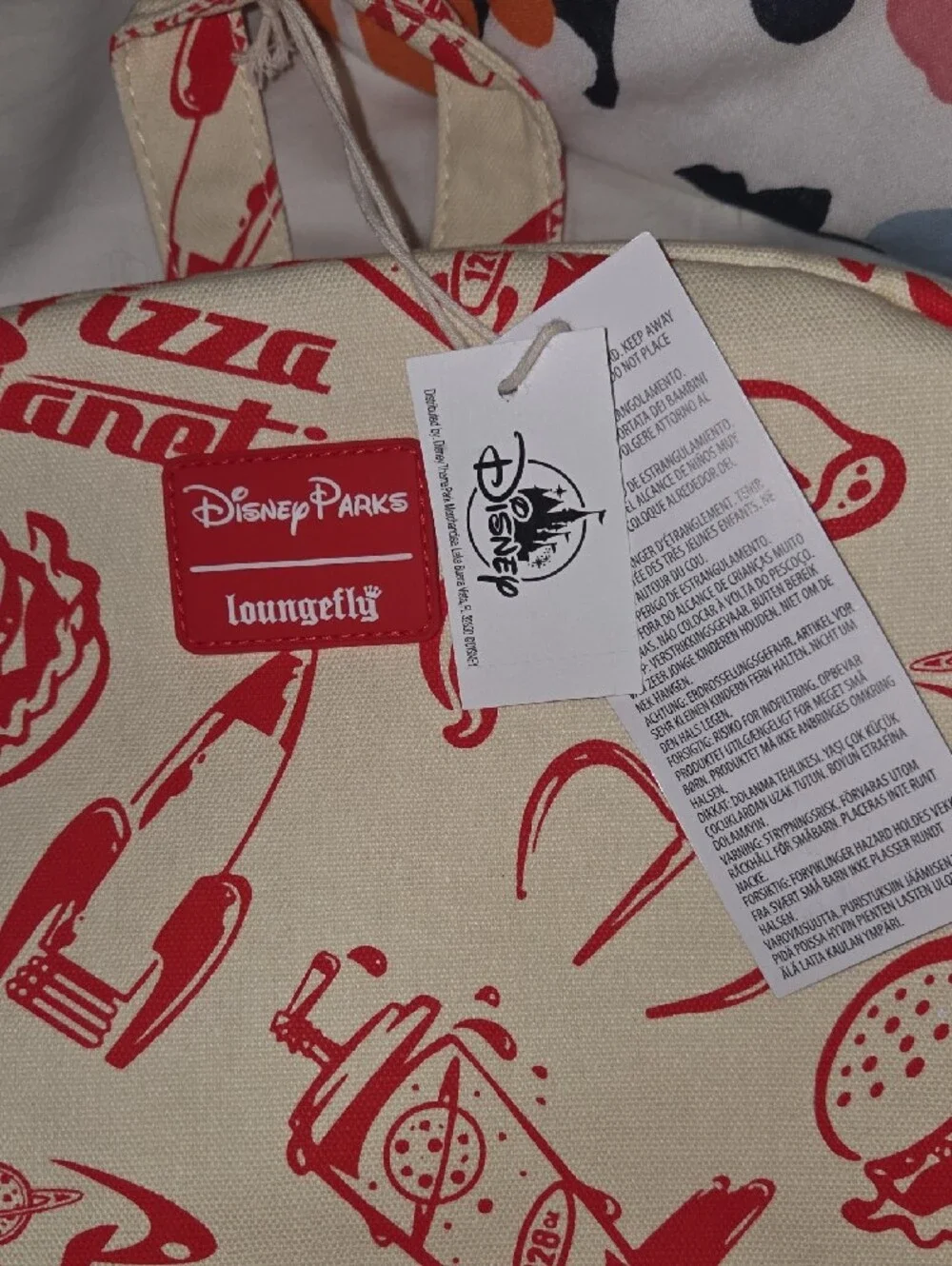 Loungefly Cream and Red Pizza Planet Print Backpack